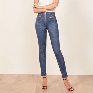 Reformation High-Rise Skinny Jeans in Dark Blue Denim